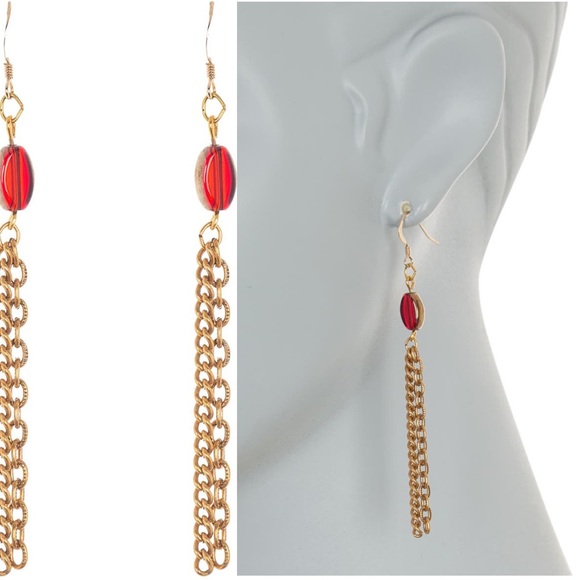 NEW Alex and Ani Crimson Dangle Chain Beaded Earrings - Picture 2 of 2